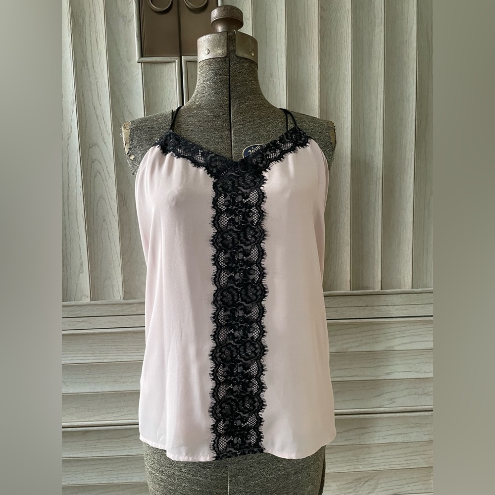 Express Soft Pink Chemise with Black Lace Detail